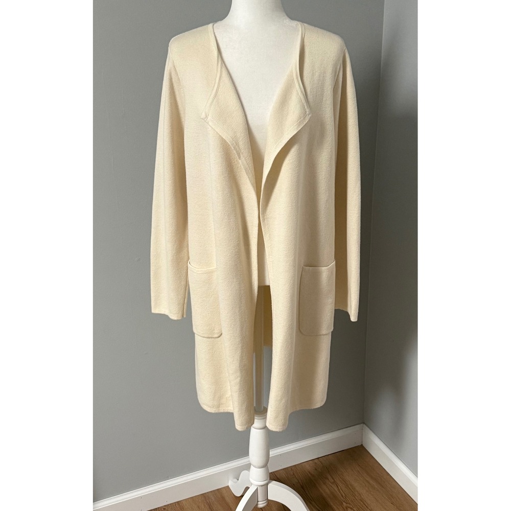 J.Crew 365 Women Open Front Longline Cardigan Cream Blazer Merino Wool Blend M